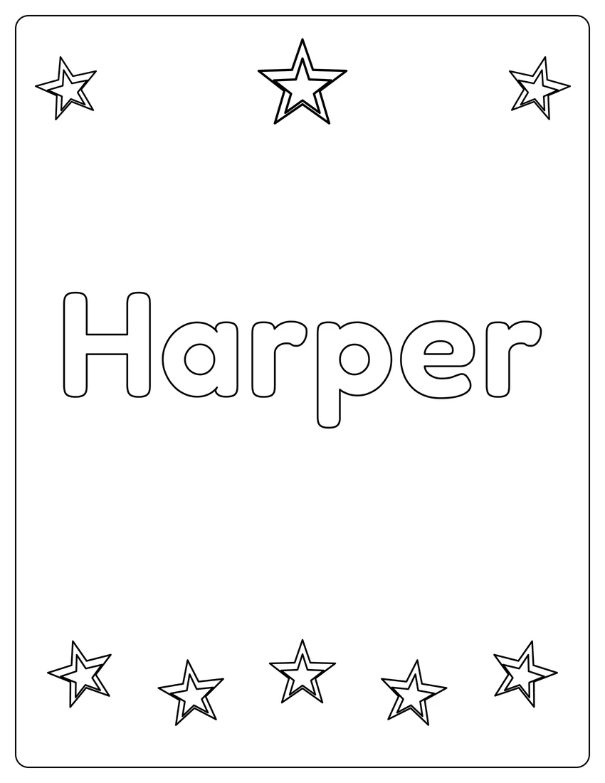Harper name coloring page with superstar name and open outlined letters