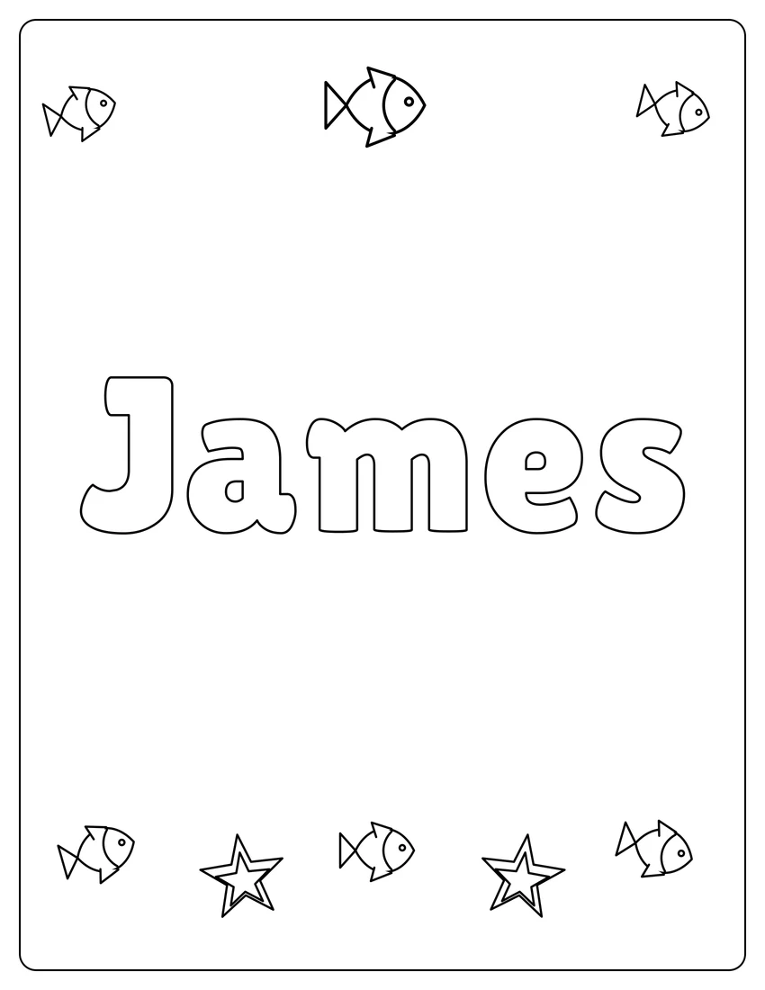 James name coloring page with under the sea and open outlined letters