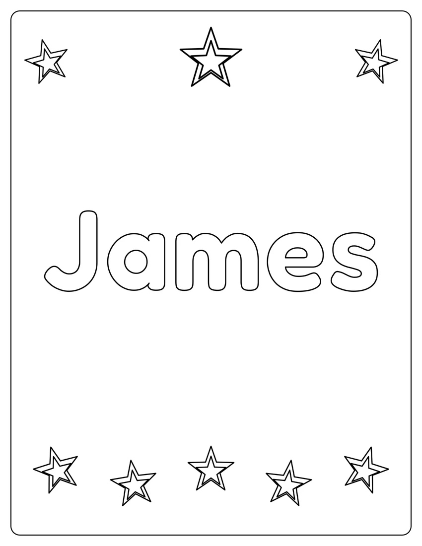 James name coloring page with superstar name and open outlined letters